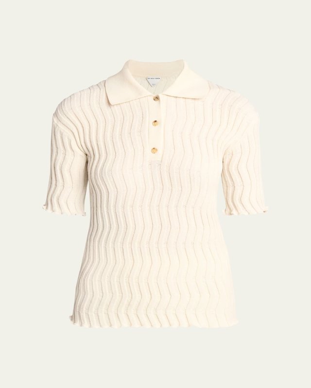 Zigzag Knit Short-Sleeve Polo Top